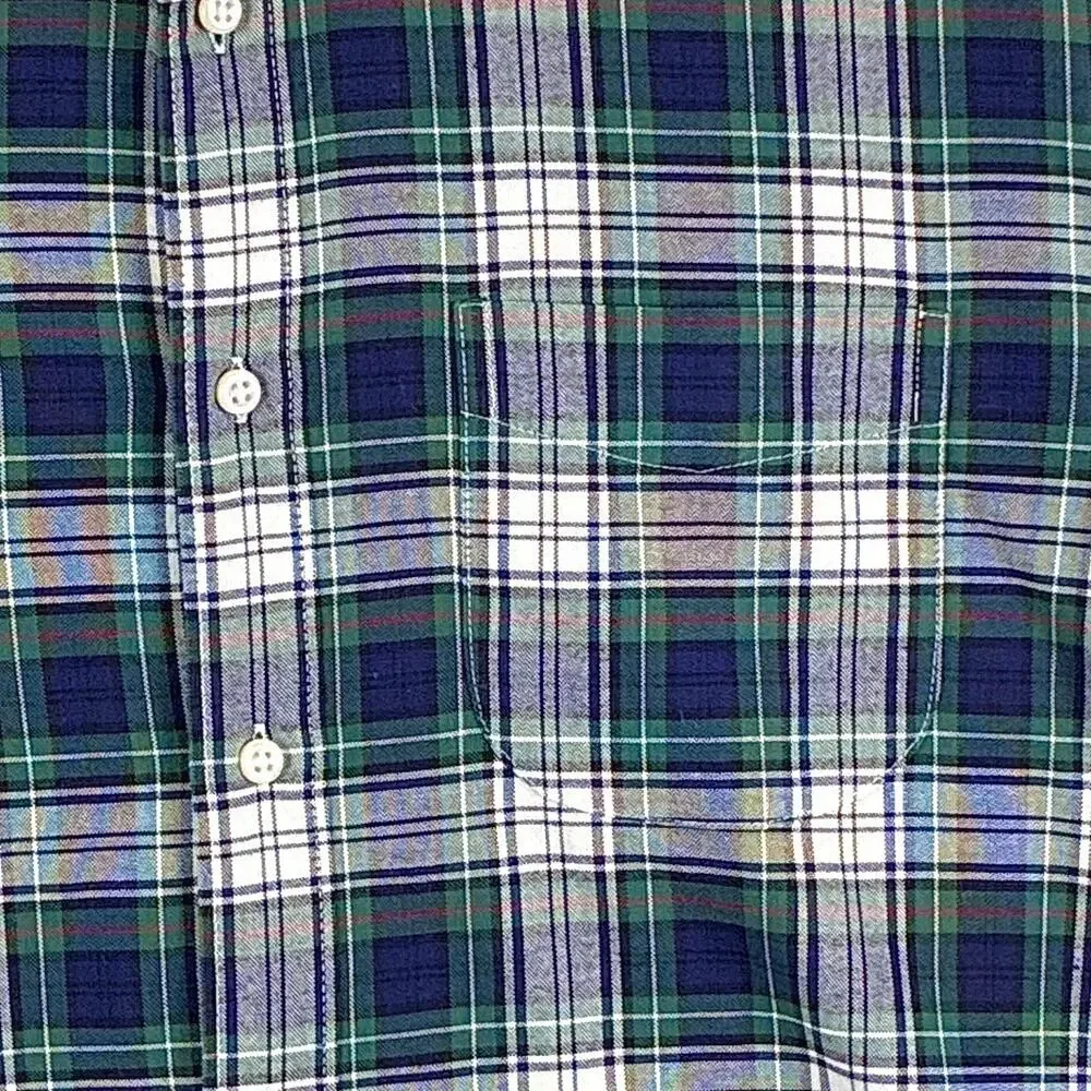 J.Crew Shirt Mens M Tall Navy Green Plaid Broken In Oxford Preppy Heritage OCBD